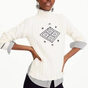 The Reeds X J Crew Side Button Sweater Cream Diamond Mock Neck Knit Women Size S